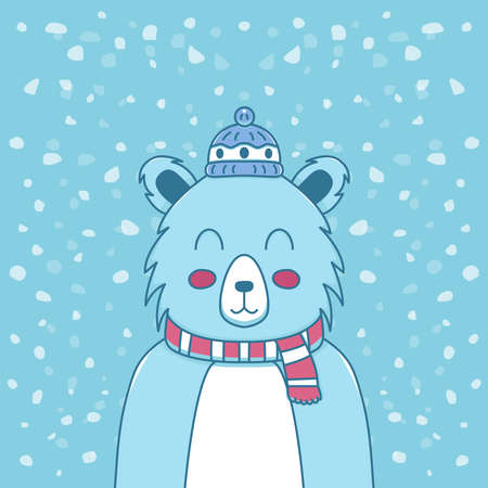 Vector Illustration polar bear celebrating christmas with a snow backgroundのイラスト素材