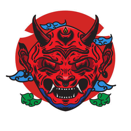Vector illustration of red oni mask isolated on white background. good for t-shirts