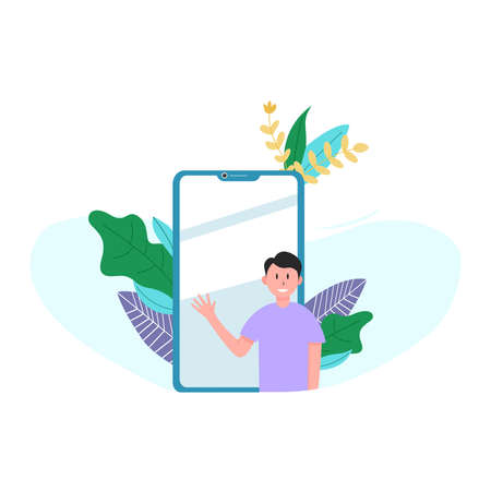 vector illustration flat character sales smarthphone promotionのイラスト素材