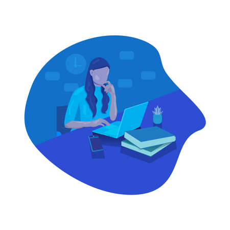 Vector illustration of flat design woman illustration of work at homeのイラスト素材