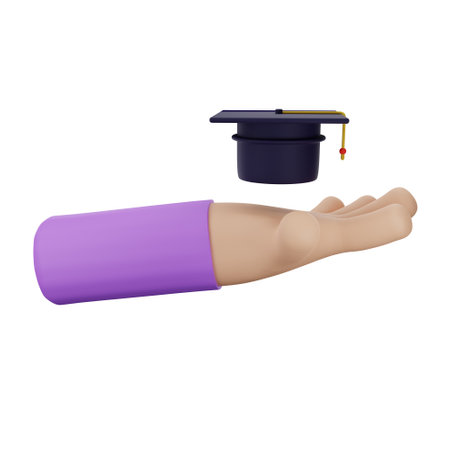 3d rendering hand with university student cap mortarboard conceptの写真素材