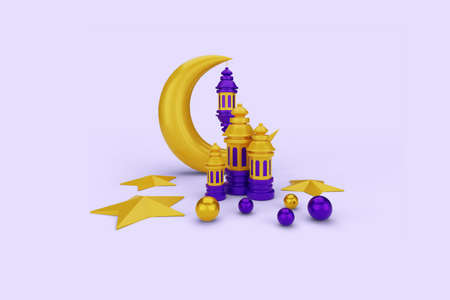 3d render Islamic Ramadan greetings, 3d ornaments and Islamic podiumsの写真素材