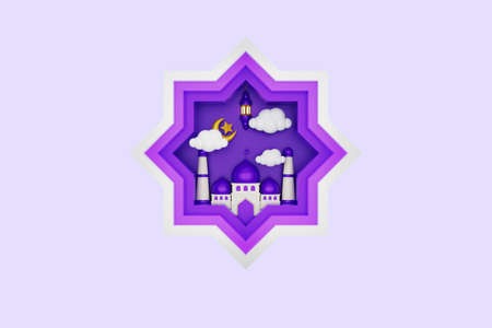 3d render Islamic Ramadan greetings, 3d ornaments and Islamic podiumsの写真素材