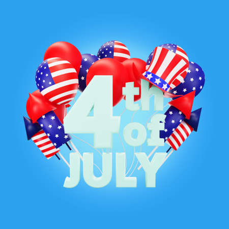 3d rendering Happy fourth of july american independence day