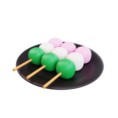 Colorful dumplings on a black plate isolated on white background