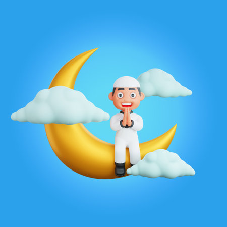 3D Rendering of a Muslim Character with the Gesture of Salamの写真素材