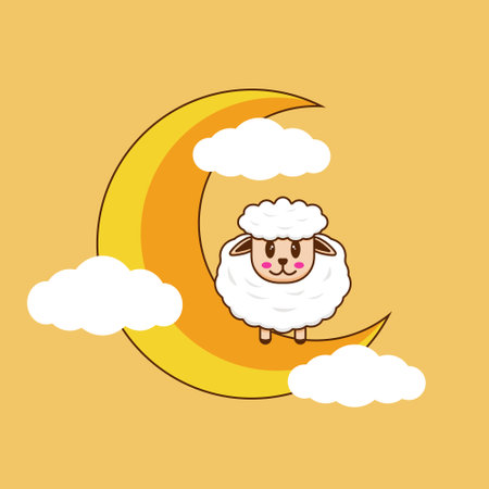 vector illustration of happy eid al adha with goat and crescent moon conceptのイラスト素材