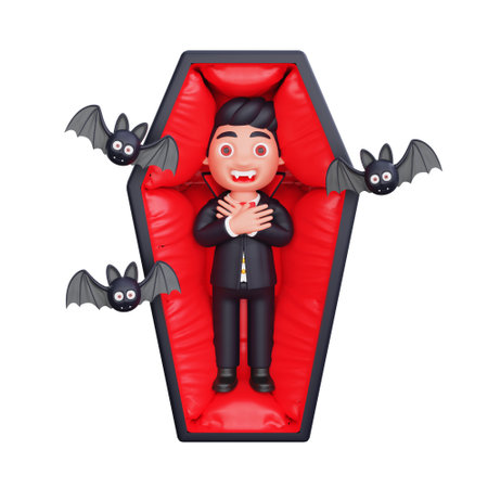3d cute character halloween vampire scary design illustrationの写真素材