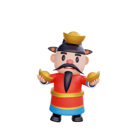 3D illustration of a festive character pose, perfect for a Chinese New Year themeの写真素材