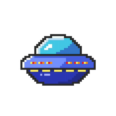 Vector Illustration of Ufo Spaceship with Pixel Art Design, perfect for game assets themed designsのイラスト素材