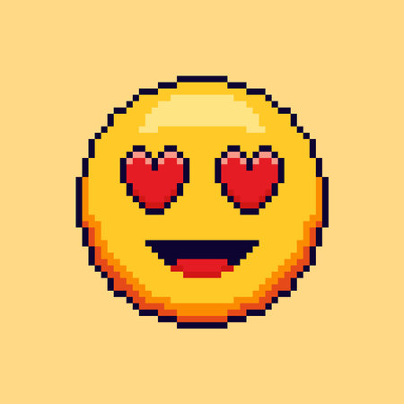 Vector Illustration of Smiling Face with Heart Eyes with Pixel Art Design, perfect for game assets...