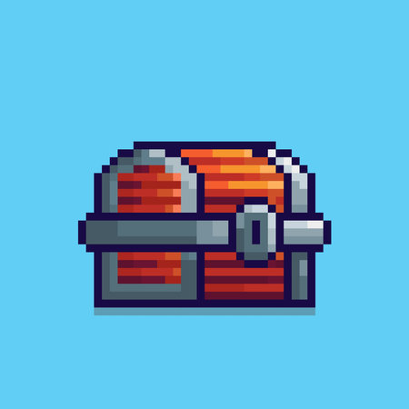 Vector Illustration of treasure chest with Pixel Art Design, perfect for game assets themed designs