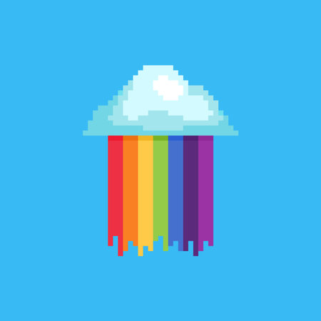 Vector Illustration of rainbow cloud with Pixel Art Design, perfect for game assets themed designsのイラスト素材
