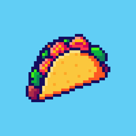 Vector Illustration of taco with Pixel Art Design, perfect for game assets themed designsのイラスト素材