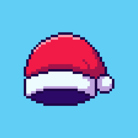 Vector Illustration of Santa hat with Pixel Art Design, perfect for game assets themed designsのイラスト素材