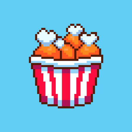 Vector Illustration of Fried Chicken Bucket with Pixel Art Design, perfect for game assets themed designsのイラスト素材
