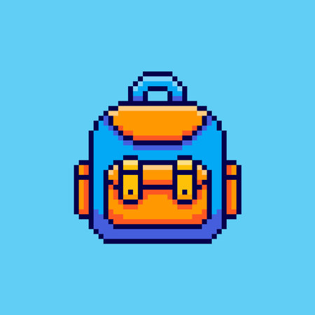 Vector Illustration of Backpack with Pixel Art Design, perfect for game assets themed designsのイラスト素材