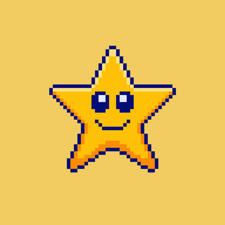 Vector Illustration of Cute Smiling Star with Pixel Art Design, perfect for game assets themed designsのイラスト素材