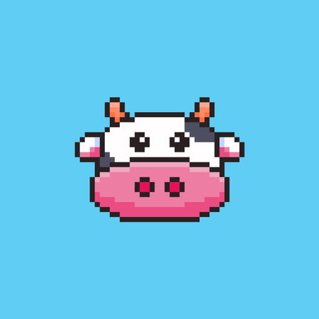 Vector Illustration of Cute Cow Head with Pixel Art Design, perfect for game assets themed designsのイラスト素材
