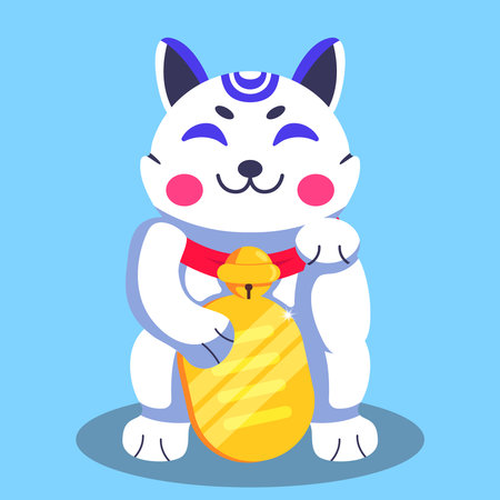 Vector illustration of a cute lucky cat holding a shiny gold coin. Perfect for themes related to luck, wealth, Asian culture and Chinese New Yearのイラスト素材