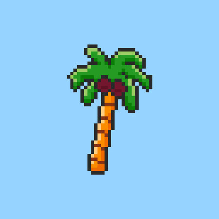 Vector Illustration of Palm Tree with Pixel Art Design, perfect for game assets themed designs