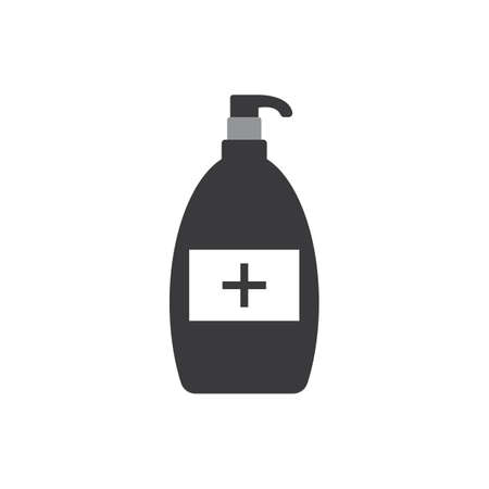 Disinfection. Hand sanitizer bottle icon, washing gel. Black silhouette. Vector illustrationのイラスト素材