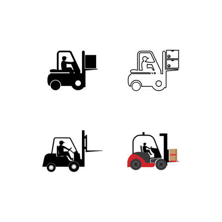 Forklift delivery truck vector icon, black isolated on white.のイラスト素材