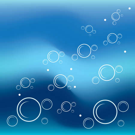 Bubbles in water on blue background horizontal seamless pattern. Circle and liquid, light design, clear soapy shiny, vector illustrationのイラスト素材