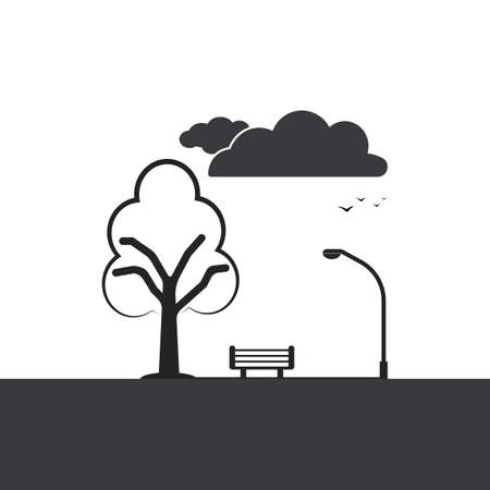 City park line icon, nature concept, trees, sky and bench sign on white background, urban public place icon in outline style for mobile concept and web design. Vector graphicsのイラスト素材