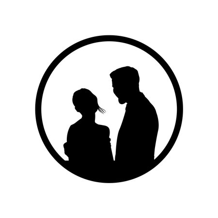 Silhouette of a loving couple in a circle. Vector illustration.のイラスト素材