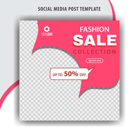 Social media ads square post template, fashion sale web social media banner template, editable square template, fashion sale banner template for social media postのイラスト素材