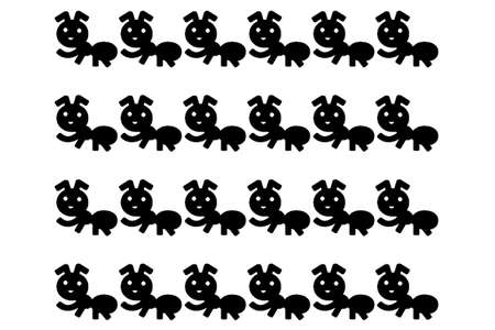 ant cartoon portrait to be arranged in a row of black and white の写真素材