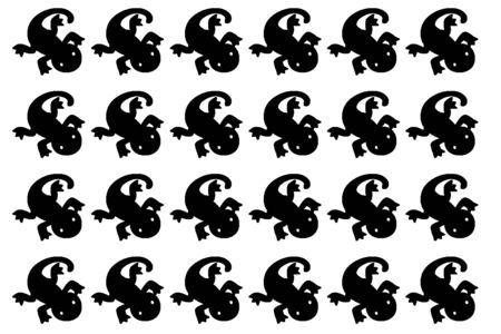 lizard cartoon portrait to be arranged in a row of black and white の写真素材