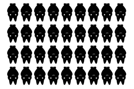 bat cartoon portrait to be arranged in a row of black and white の写真素材