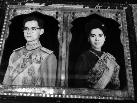 Old vintage history frame of King and queen of Thailand