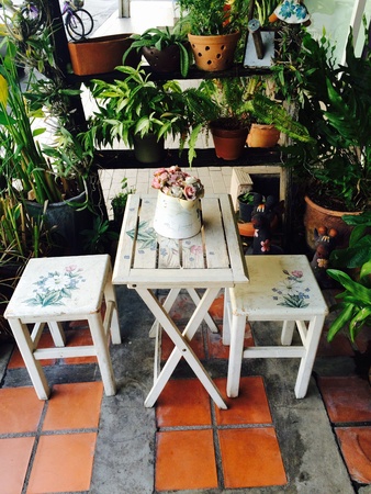 Coffee table in gardenの素材