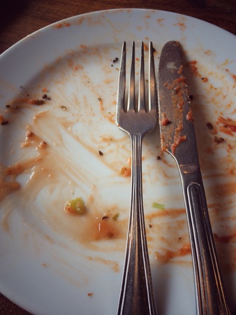 Plate, spoon, fork, after mealの素材