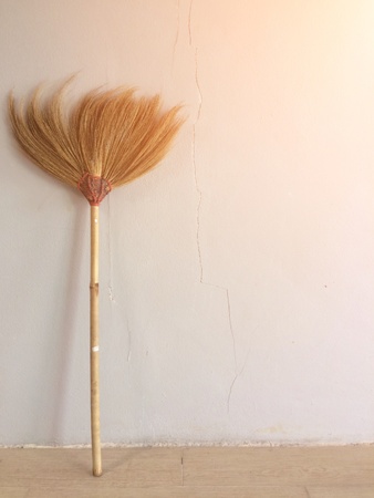 Broom and bin on the morning of the holidayの素材