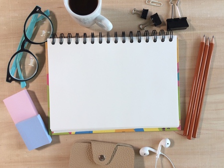 blank notbook on working desk with copy space for create job or education or anything if you want