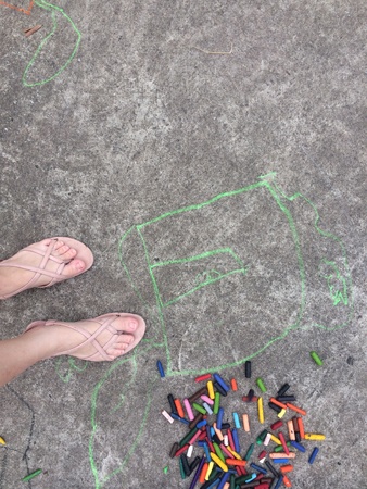 3 years old kid drawing the floor by color, child  imagination conceptの素材
