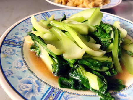 Stir fried Choy sum and minced poork,foods travel and cuisine conceptの素材