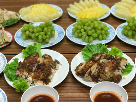 close up Thai cuisine foods on disc for serve , food travel conceptの素材