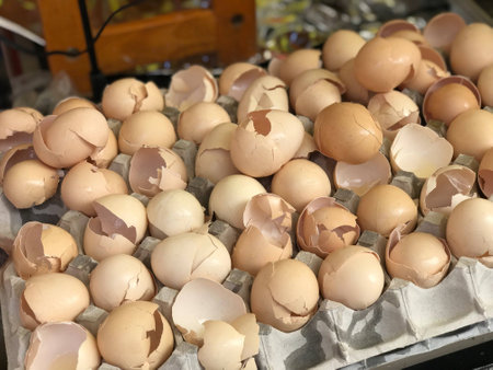 close up potrage photo of egg shell , foods travel and cuisine concept