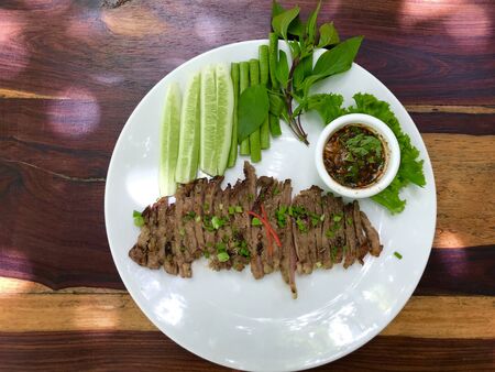 Grilled Pork with Thai Spicy Sauceの写真素材