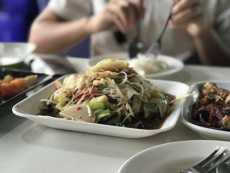 Papaya Salad with Salted Crab and Fermented Fishの写真素材