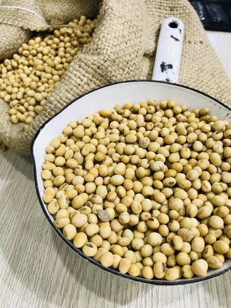 close up dried soybeans show case for sell in the market