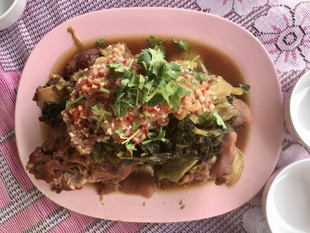 close up Stewed pork leg on disc, food Thailand travel street food conceptの写真素材