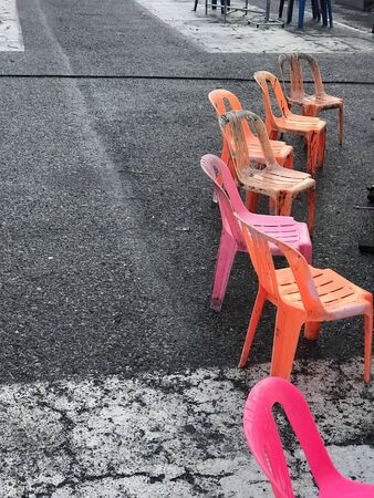 Plastic chair bar for customer visitの写真素材