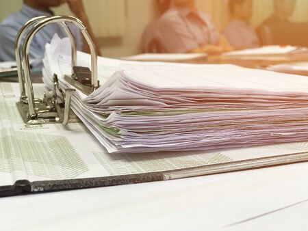 Close up more documents on the desk, office work