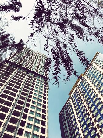 High angle view of buildings, residential buildings, accommodation of urban people in the present eraの写真素材